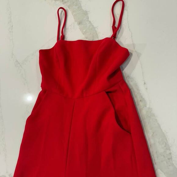 BCBGeneration Strappy Wide Leg Jumpsuit Red Women's 4 Pockets Adjustable Straps - Picture 3 of 10